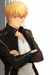  blonde_hair casual crossed_arms fate/stay_night fate_(series) feesh gilgamesh male_focus red_eyes solo 