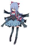  blue_hair colored_eyelashes gen_5_pokemon homura_subaru hydreigon long_hair open_eyes personification pokemon red_eyes simple_background solo thighhighs white_background 