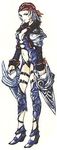  1girl bandanna boots breasts coat do-rag legs lenus lips lowres mound_of_venus navel official_art playstation red_eyes silver_hair smile the_legend_of_dragoon weapon wingly 