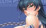  bdsm black_hair bondage bound breasts chain green_eyes highres igawa_asagi kagami_hirotaka large_breasts long_hair sideboob slave solo sweat taimanin_(series) taimanin_asagi wallpaper 