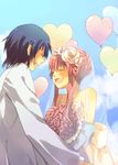  1girl angel_beats! balloon blue_hair blush bride closed_eyes couple dress good_end happy heart heart_balloon hetero hinata_(angel_beats!) kina_(milele) long_hair pink_hair revision smile spoilers wedding_dress yui_(angel_beats!) 