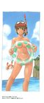  back_cover bikini_tan brown_eyes cloud convenient_censoring cover crab cropped crustacean day diving_mask highres holding innertube nanako-san-teki_na_nichijou nude ocean outdoors sanbe_kei scan short_hair sky smile snorkel solo tan tanline water wet 