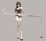  1girl blood brown_hair bug drinking_straw dripping insect long_hair midriff mosquito original panties personification short_shorts shorts slender solo striped striped_panties unbuttoned underwear yellow_eyes 
