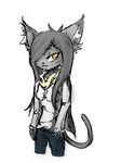  anthro breasts cat celabay feline female hair jean mammal plain_background solo standing white_background yellow_eyes 