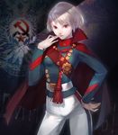  albino asa_(y-asa) cape communism finger_to_mouth hammer_and_sickle hand_on_hip military military_uniform original red_eyes revision russian short_twintails silver_hair solo soviet twintails uniform 