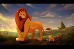  cub detailed_background disney father_and_daughter father_and_son feline female feral fur happy lion lion_king_style male mammal mohatu mufasa orange_eyes paws simba smile the_lion_king tlk-ileana uru_(the_lion_king) walking young 