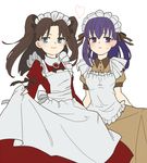  apron blue_eyes blush brown_hair child dress fate/stay_night fate/zero fate_(series) long_hair maid maid_headdress matou_sakura multiple_girls purple_eyes purple_hair siblings sisters tnaym twintails two_side_up younger 