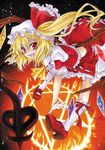  aoi_yuuka_(ao_no_kokoro) blonde_hair fire flame flandre_scarlet hat hexagram laevatein mary_janes open_mouth shoes short_hair side_ponytail skirt smile solo touhou traditional_media wings 