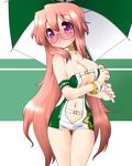  bad_id bad_pixiv_id blush choker glasses kogaku_kazuya long_hair lucky_star pink_hair purple_eyes race_queen revision solo takara_miyuki thigh_gap umbrella 