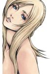  against_wall aya_brea blonde_hair blue_eyes breasts lips long_hair medium_breasts nomura_tetsuya nude official_art parasite_eve solo 