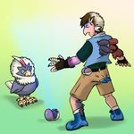  avian beak bird braviary claws clothing eagle eaglet feathers gloves male nintendo pok&#233;ball pok&#233;mon pok&eacute;mon pokeballs rufflet shirt shoes shorts socks talons torn_clothing trainer transformation vest video_games wargle wings 