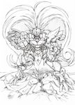  ialdabaoth kesuida long_hair mecha monochrome no_humans solo super_robot_wars super_robot_wars_compact_3 very_long_hair 