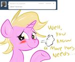  blonde_hair blush english_text equine female hair horn horse looking_at_viewer mammal my_little_pony panicake pony question solo text tumblr unicorn 