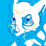  angry anime blue blue_eyes blue_theme dark_clefita digimon line_art mad plain_background solo veemon 