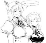  bad_id bad_pixiv_id braid breasts greyscale grin height_difference high_contrast hong_meiling huge_breasts izayoi_sakuya knife knifed large_breasts monochrome multiple_girls serious side-by-side simple_background smile space_jin tears touhou twin_braids white_background 