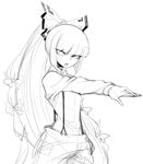  bow fujiwara_no_mokou greyscale hair_bow long_hair monochrome pants ponytail pose shirt sketch solo space_jin suspenders touhou very_long_hair white_background 