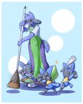  ambiguous_gender apron broom chibi cleaning cute day-t lucario pok&eacute;mon riolu sweeping tagme 