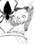  bow breasts bug greyscale hair_bow kurodani_yamame monochrome open_mouth short_hair simple_background smile solo space_jin spider touhou white_background 