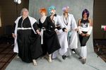  bleach blue_hair captain_morgan cosplay crossdressing dark_skin grimmjow_jaegerjaquez ichimaru_gin kurosaki_ichigo orange_hair photo plump pose purple_hair shihouin_yoruichi smile 