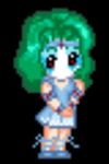  1girl chibi damia green_hair pale_skin pixel_art playstation red_eyes skirt sprite the_legend_of_dragoon tiara 