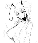  alternate_breast_size antennae breasts cleavage covered_nipples face greyscale heart large_breasts monochrome no_bra open_clothes open_shirt shirt simple_background solo space_jin touhou upper_body white_background wriggle_nightbug 