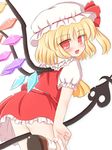  blonde_hair blush flandre_scarlet hat looking_back panties panties_around_one_leg red_eyes ribbon ry short_hair solo touhou underwear wings 