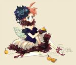  ahiru anzu_(pixiv) apple ballerina ballet_slippers blue_eyes food freckles fruit gloves orange_hair princess_tutu shoe_ribbon solo wings 
