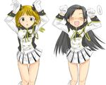  amami_haruka band_uniform black_hair blonde_hair blush caramelldansen cif closed_eyes dancing flat_chest green_eyes idolmaster idolmaster_(classic) idolmaster_live_for_you! kisaragi_chihaya long_hair multiple_girls ribbon short_hair skirt uniform 