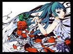  blue_eyes blue_hair flower hatsune_miku long_hair mercury nail_polish petals red_flower red_nails red_rose rose solo thorns torigoe_takumi twintails vocaloid 