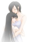  bare_shoulders black_hair blood+ closed_eyes diva_(blood+) dress hug long_hair mariel_(artist) multiple_girls otonashi_saya short_hair siblings sisters 