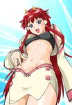  abs blue_eyes dita_liebely long_hair navel red_hair skirt smile solo ueyama_michirou vandread 