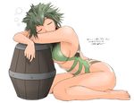  barefoot barrel breasts casual_one-piece_swimsuit closed_eyes copyright_request feet green_hair large_breasts one-piece_swimsuit ryouzou short_hair sideboob simple_background sitting sleeping solo swimsuit 