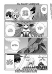  2girls ahoge arm_garter aura bow cape caro_ru_lushe coat comic erio_mondial facial_mark fingerless_gloves forehead_mark garyuu gloves glowing glowing_eyes greyscale hard_translated hat lutecia_alpine lyrical_nanoha magical_boy magical_girl mahou_shoujo_lyrical_nanoha_strikers mikage_takashi monochrome multiple_girls strada translated 