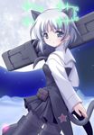  animal_ears black_legwear flying hirschgeweih_antennas multishot_rocket_launcher pantyhose rocket_launcher sanya_v_litvyak shiumai short_hair silver_hair skirt solo strike_witches striker_unit tail weapon world_witches_series 