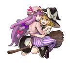  bad_id bad_pixiv_id blonde_hair bow broom hat kirisame_marisa kirusu long_hair multiple_girls patchouli_knowledge pink_bow purple_hair ribbon touhou 