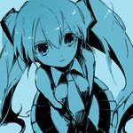  blue blue_background hatsune_miku long_hair monochrome rin_(royal) simple_background solo twintails vocaloid 