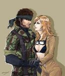  1girl bad_id bad_pixiv_id bandana big_boss bikini_top dmax eva_(mgs) goggles metal_gear_(series) metal_gear_solid metal_gear_solid_3 midriff military military_uniform naked_snake open_clothes push-to-talk_device stabo_harness uniform 