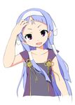  bad_id bad_pixiv_id bangs blue_hair blunt_bangs flat_chest forehead hair_tubes hairband kannagi long_hair miyao_ryuu nagi purple_eyes solo translated 