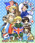  america_(hetalia) axis_powers_hetalia belarus_(hetalia) blush colorized copyright_name greece_(hetalia) highres i! japan_(hetalia) korea_(hetalia) lineart multiple_boys open_mouth russia_(hetalia) sealand_(hetalia) sealand_flag short_hair smile united_kingdom_(hetalia) 