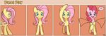  blue_eyes comic english_text equine female feral fluttershy_(mlp) friendship_is_magic fur hair horse looking_at_viewer mammal my_little_pony pegasus pink_fur pink_hair pinkie_pie_(mlp) plain_background pony smile solar-slash solo surprise text wings yellow_fur 