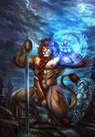  armpits balls biceps big_penis braid cheetahpaws clothed clothing cum erection feline hair half-dressed lion magic male mammal muscles nievelion nipples nude pecs penis red_hair solo sword topless vein weapon 