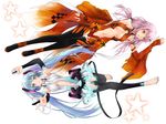  aqua_eyes barefoot breasts center_opening cleavage dan_(killaflip) elbow_gloves gloves guilty_crown hatsune_miku hatsune_miku_(append) highres long_hair medium_breasts multiple_girls navel pink_hair red_eyes thigh_gap thighhighs twintails vocaloid vocaloid_append white_background yuzuriha_inori 