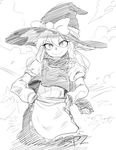  bad_id bad_pixiv_id greyscale hands_on_hips hat kirisame_marisa long_hair monochrome sketch smile solo space_jin touhou witch_hat 