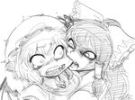  @_@ bad_id bad_pixiv_id biting bow face greyscale hair_bow hair_tubes hakurei_reimu monochrome multiple_girls open_mouth remilia_scarlet role_reversal simple_background sketch space_jin touhou white_background 
