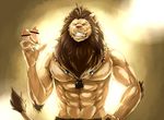  aotsuki091 bell biceps big_muscles brown_fur clothing feline fur grin jewelry lion male mammal mane muscles mushroom necklace pecs sex_toy sky_(artist) teeth yellow_eyes 