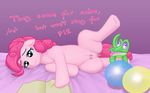  arareroll balloon bed blue_eyes book duo english_text equine female feral friendship_is_magic fur gummy_(mlp) horse mammal my_little_pony pink_fur pinkie_pie_(mlp) pony pussy sad teats text wet_pussy 