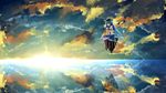  blue_hair boots cloud dress hat highres hinanawi_tenshi keystone long_hair red_eyes reflection salt_flats scenery shuizao_(little_child) sitting skirt sky smile solo sunset touhou water 