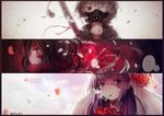  absurdres cigarette eyepatch gas_mask hei_yan-m82a1 highres multiple_girls original smoking sword tears weapon 