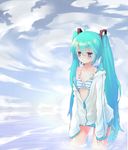  absurdres aqua_hair bikini_top blue_eyes blush hatsune_miku hei_yan-m82a1 highres long_hair solo vocaloid water 