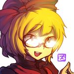  bad_id bad_pixiv_id bespectacled blonde_hair face glasses kurodani_yamame lowres open_mouth short_hair simple_background smile solo space_jin touhou white_background 